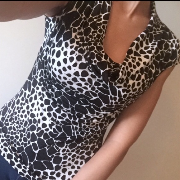 HKR Cowl Neck Black & White Animal Print Top - Picture 3 of 4